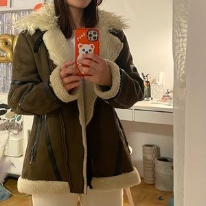 Michael Michael Kors Shearling Trim Suede Jacket